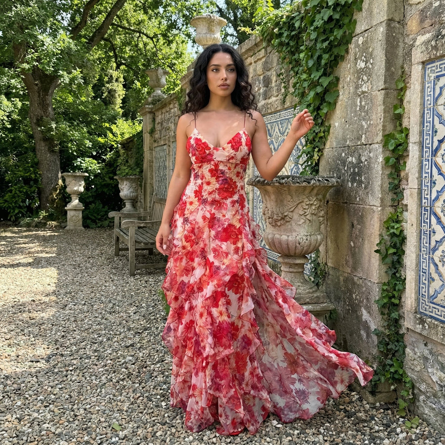 Cyranne - Floral Print Ruffle Maxi Dress