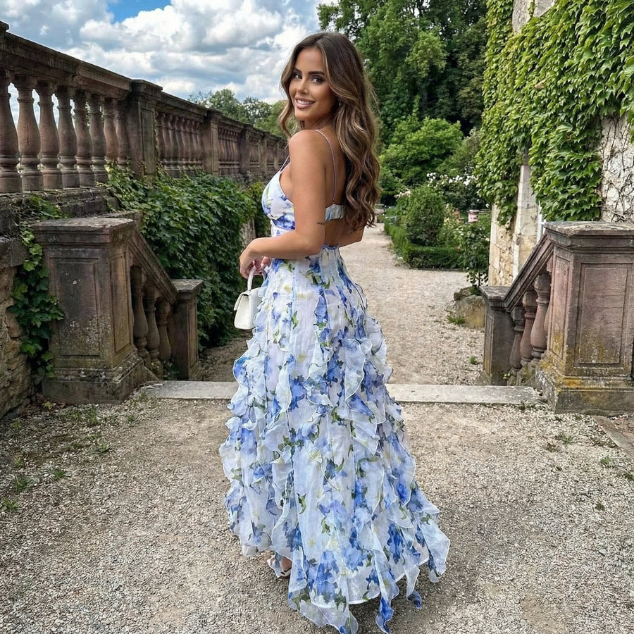 Cyranne - Floral Print Ruffle Maxi Dress