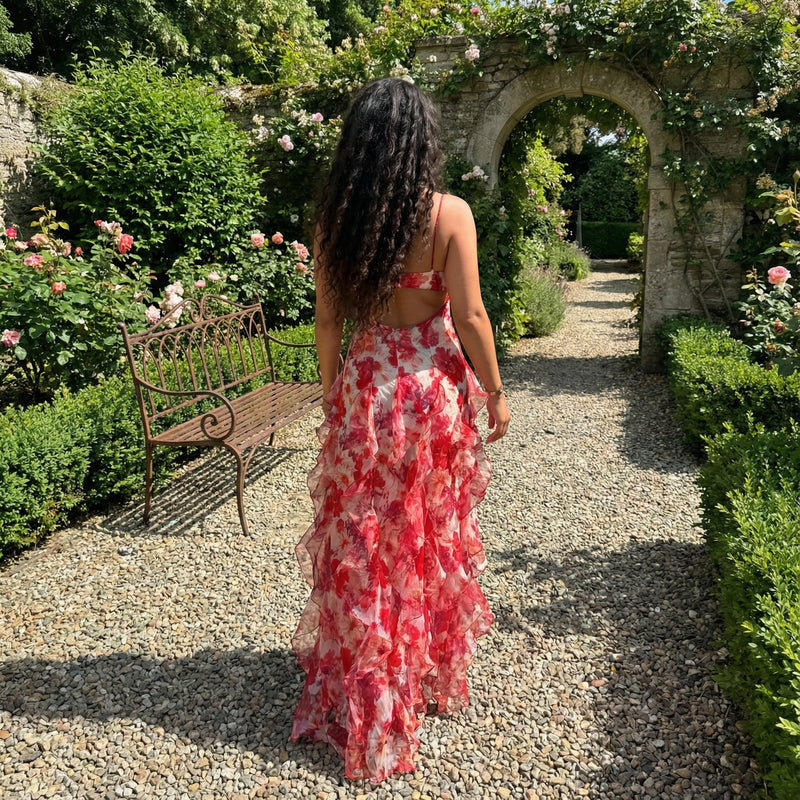 Cyranne - Floral Print Ruffle Maxi Dress